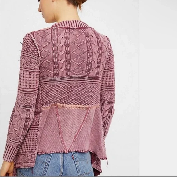 Free People All Washed Out Knit Cardigan Asymmetrical Hem Open Front Size Small - Picture 10 of 11